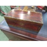 A Victorian rosewood writing box, brass scrolled foliate inlay, for restoration