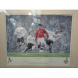 A limited edition print "Breaking Through" by Keith Fearon and bearing signatures by Ryan Giggs