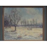 H.E. COLLIN: An oil on canvas of Dunston, Norfolk, figures in rural landscape, monogrammed lower