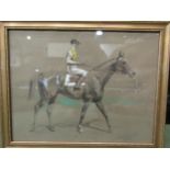 A framed and glazed limited edition print of a jockey on a racehorse, signed lower left and numbered