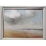 MARTIN KINNER (B.1969): A framed oil on canvas, shore scene with rain cloud. Signed bottom right.