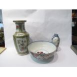 Three pieces of Chinese porcelain including Cantonese vase (36cm high), a/f