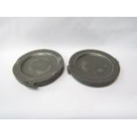 Two Compton of London pewter warming dishes