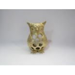 A modern cast metal owl tea light holder, 20cm tall