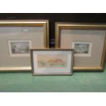Two framed coloured prints together with a watercolour (3)