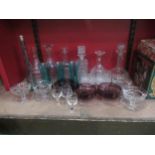 A collection of mixed glassware including Jack Daniels presentation set, decanters etc