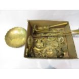 Mixed brass horse brasses, figures, fire tools