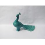 A pottery Green Geisha Peacock, 25cm x 35cm