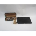 A pair of vintage glasses and a tapered waisted Dunhill lighter with a Dunhill cigarette case (3)