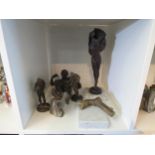 A selection of resin and cast metal figures including classical gents, nude lady and cat. Loose