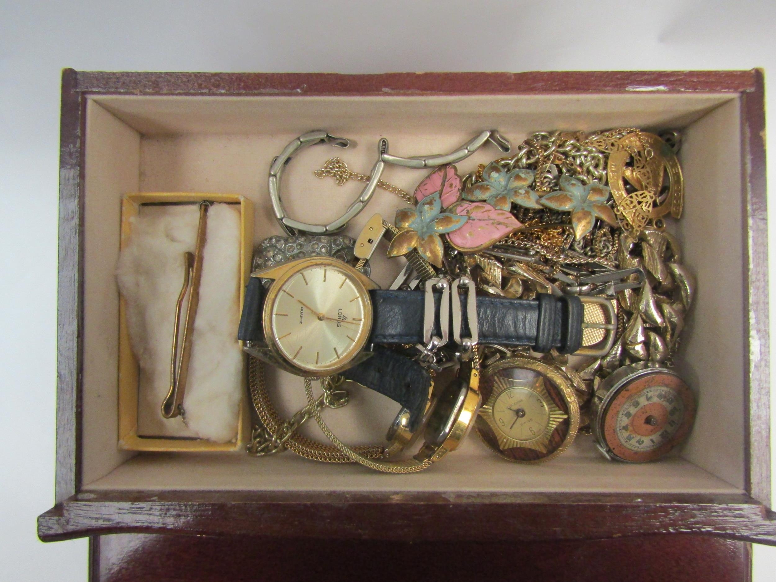 A jewellery chest with costume jewellery and other contents - Image 5 of 5