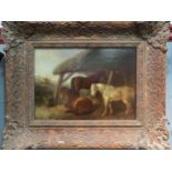 EDWARD ROBERT SMYTHE: A 19th Century oil on canvas of horses resting in a stable. Signed lower left.