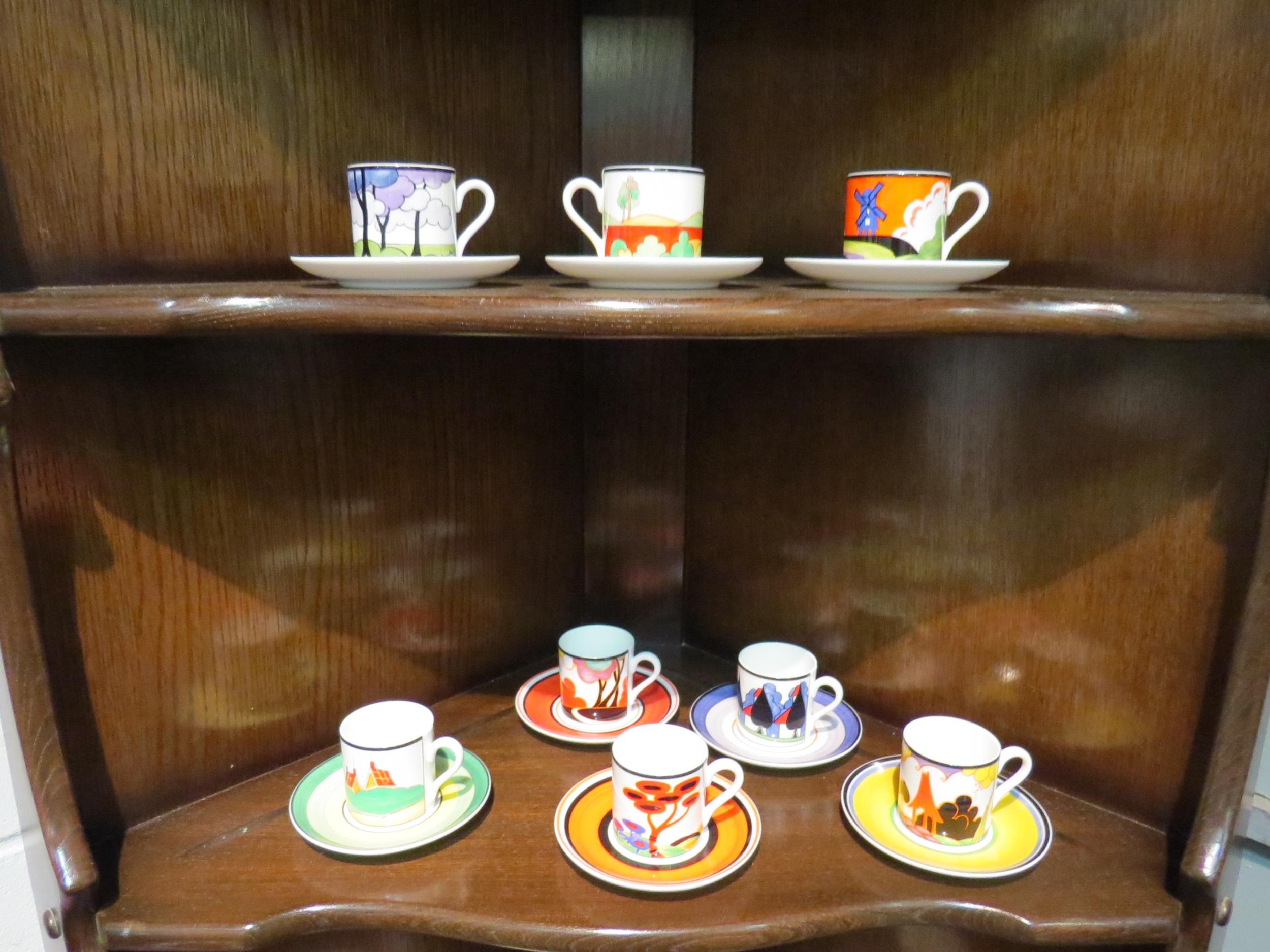 A Wedgwood Clarice Cliff harlequin coffee set consisting of coffee pot, sucrier, milk jug and - Image 2 of 3