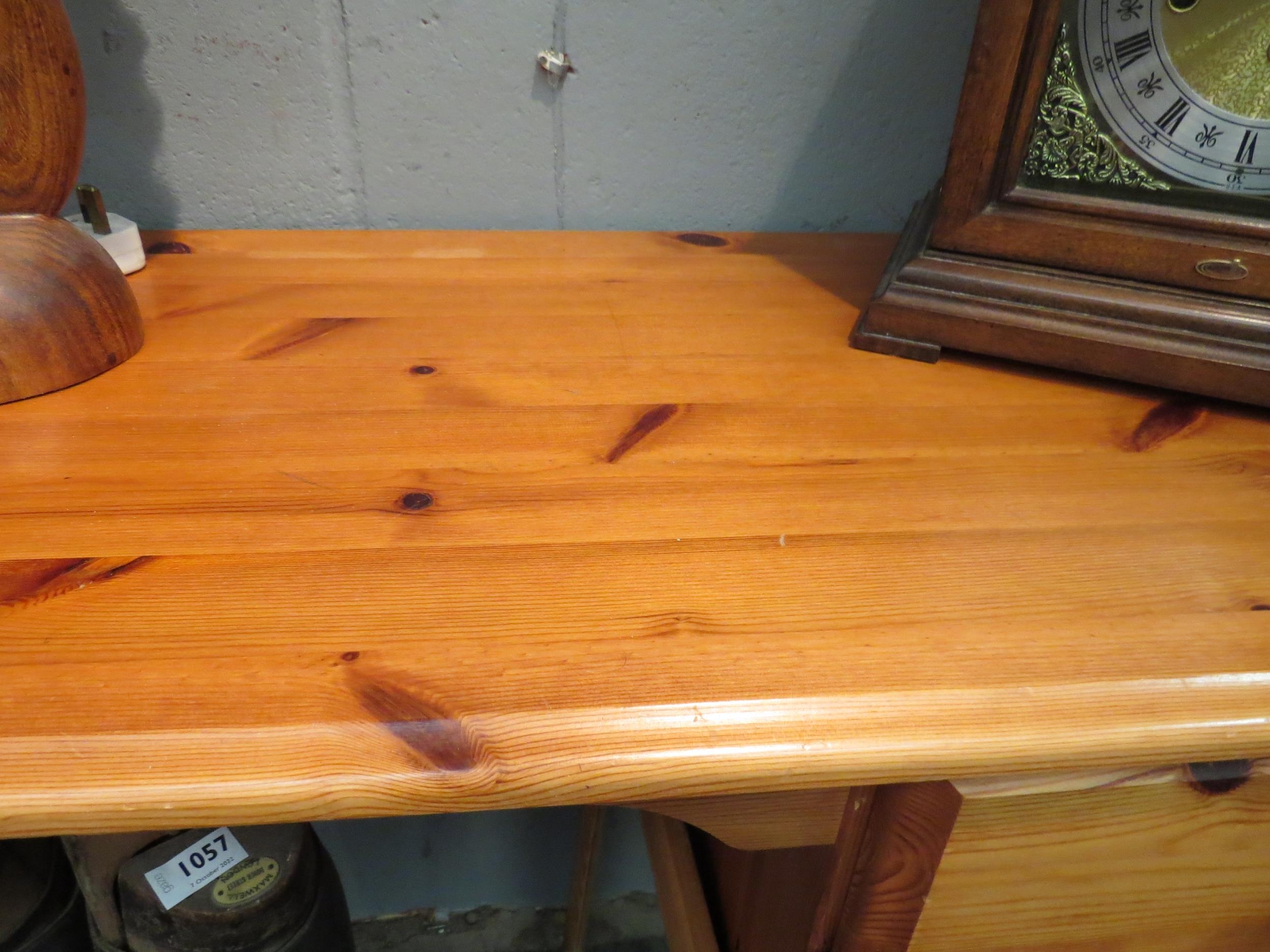 A modern pine single pedestal desk / dressing table with four drawers together with a pine framed - Image 2 of 3