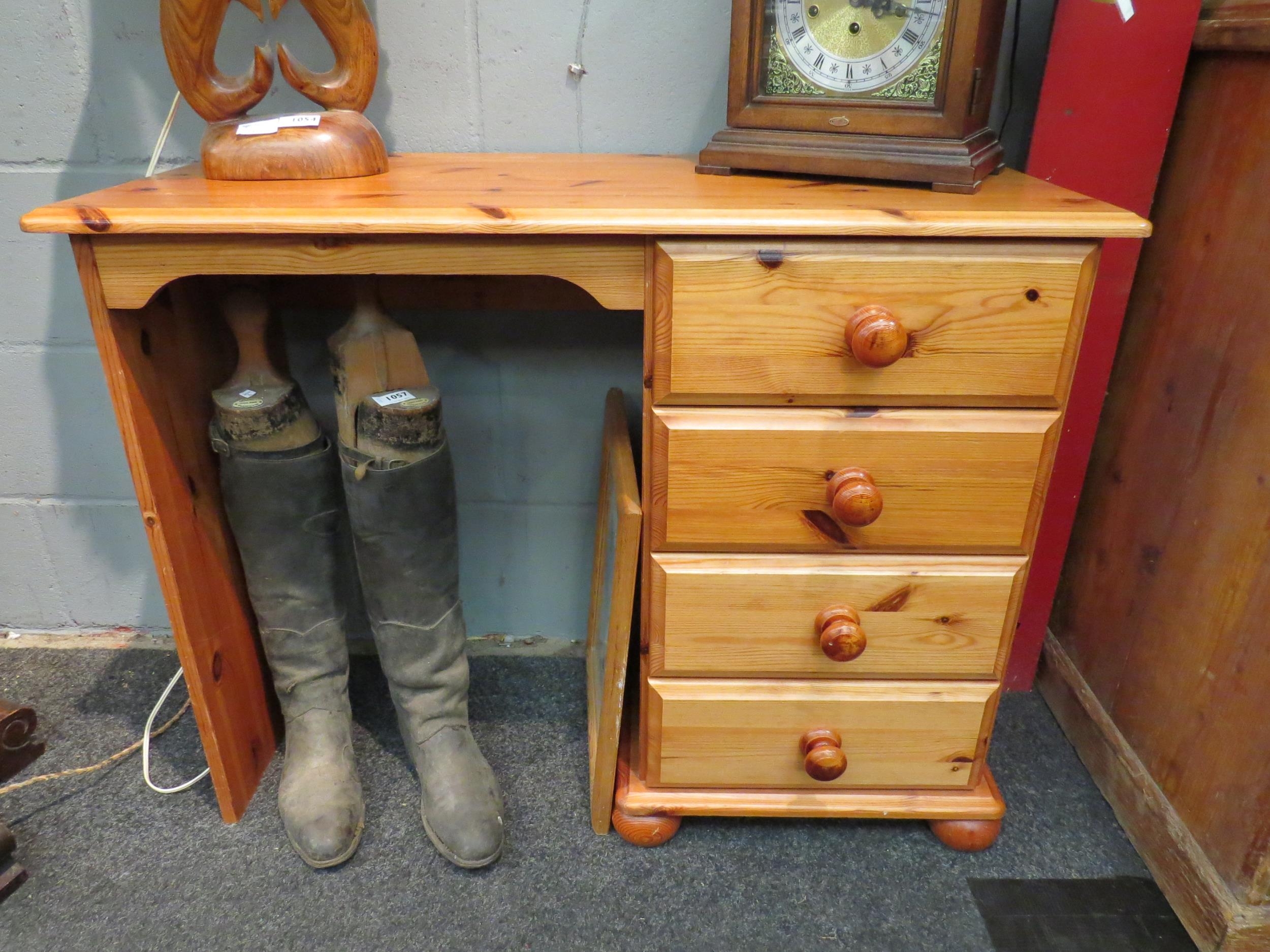 A modern pine single pedestal desk / dressing table with four drawers together with a pine framed