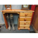 A modern pine single pedestal desk / dressing table with four drawers together with a pine framed