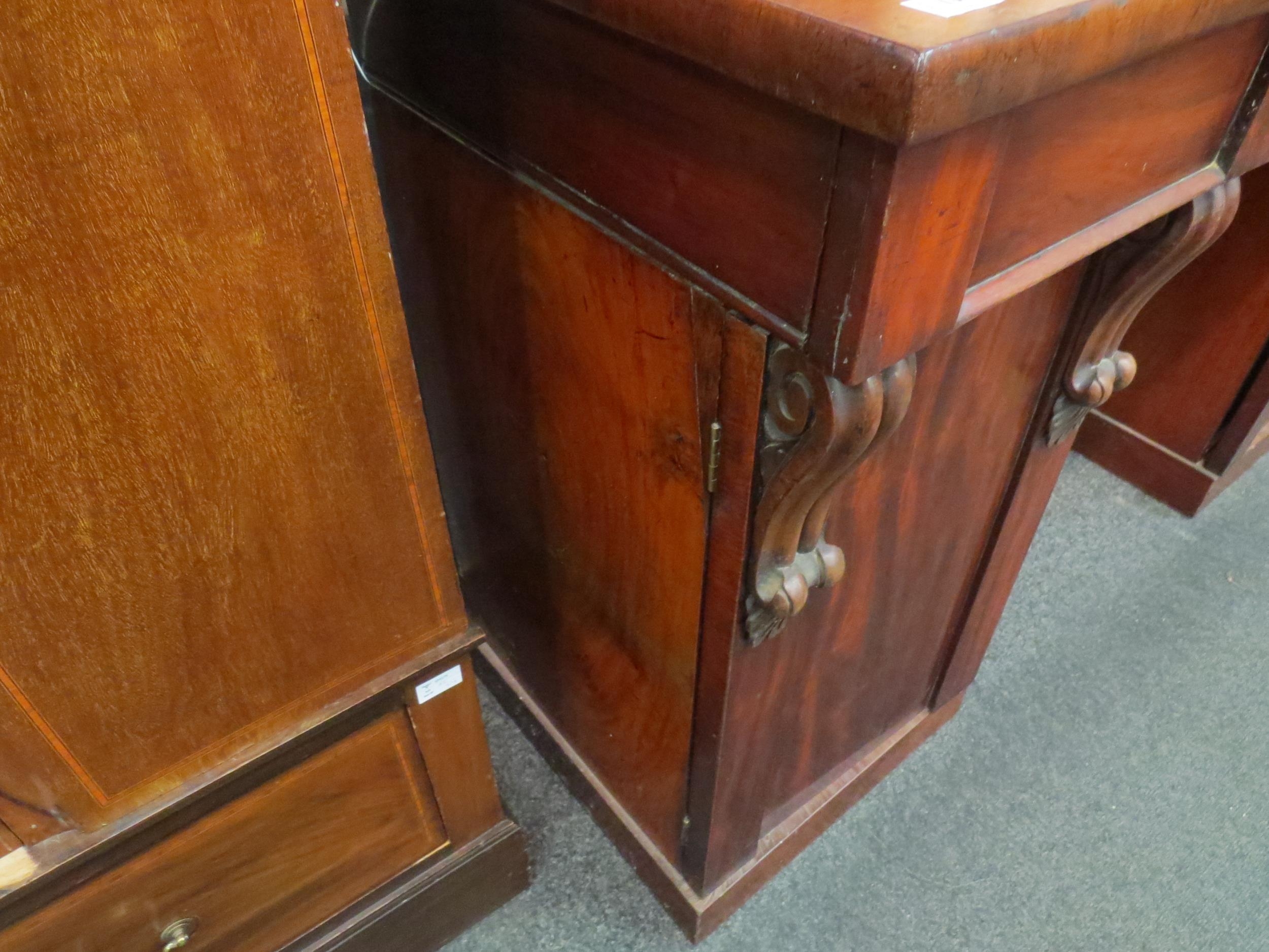 A mahogany sideboard with three drawers and wine cupboard within pedestal, 117cm high x 153cm wide x - Image 4 of 5