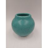 A Royal Lancastrian pottery vase, turquoise glaze, No. 202 and E.J.R. mark to base, 16cm high