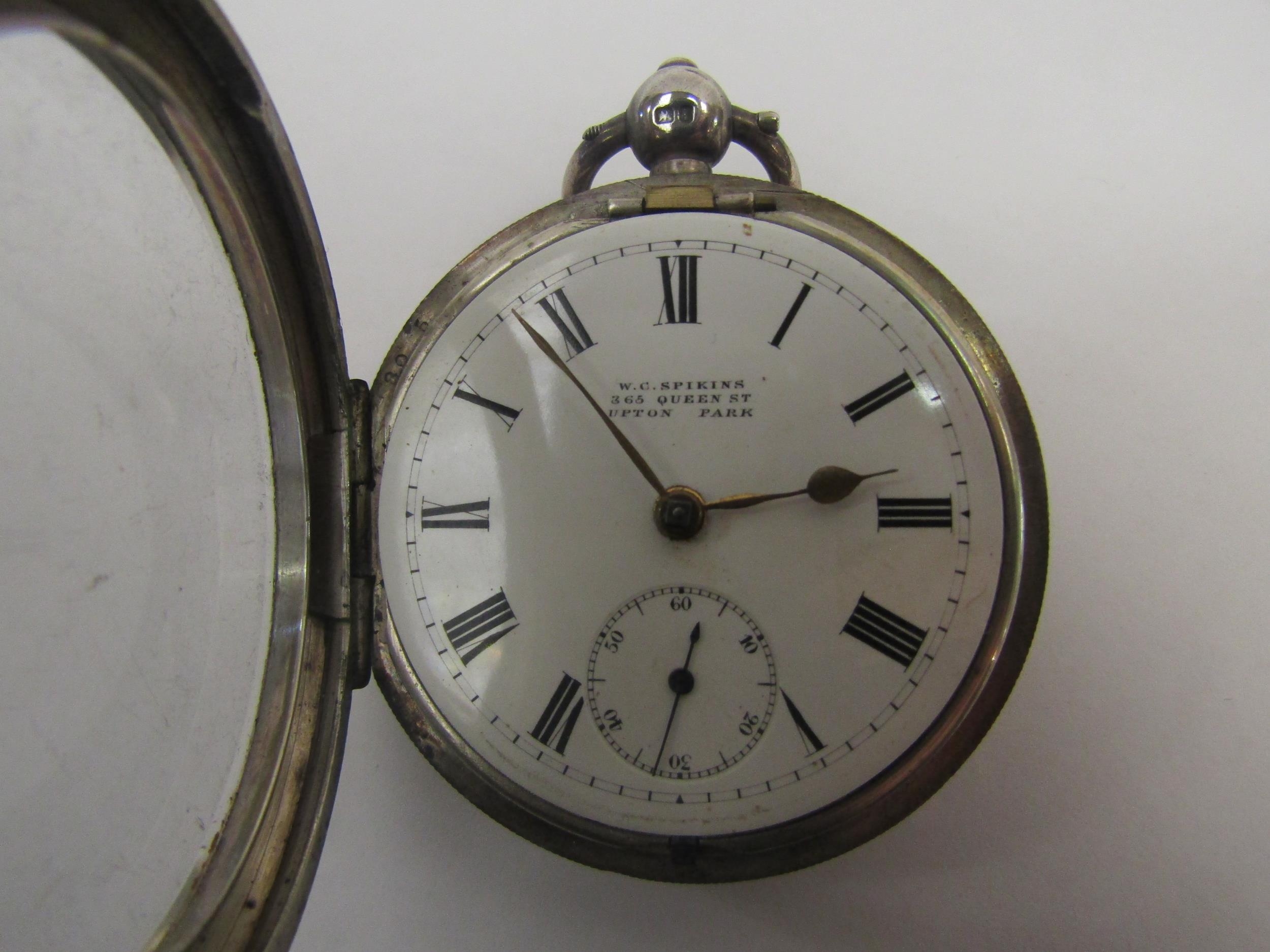 Two pocket watches; one silver example by W.C. Spikins, Upton Park, the other marked 'fine - Image 2 of 3