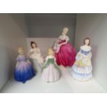 Five porcelain lady figures including Doulton and Coalport