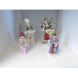 Four porcelain figures including Staffordshire style lady