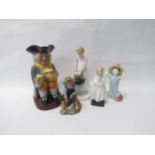 Four various Royal Doulton figures and a Toby jug (5)