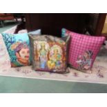 Three Asian themed scatter cushions