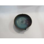 A small Oriental Raku glazed leaf framed dish, 13cm in diameter