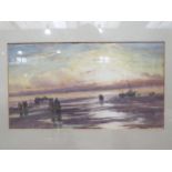 A watercolour titled "Cocklers Sands of Dee, 1914" framed and glazed, 18.5cm x 33cm image size