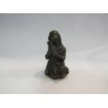 A cold cast bronze figure of a young girl with kittens, 12cm tall