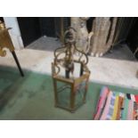 A brass lantern, 36cm high, and a brass extending toasting fork (2)