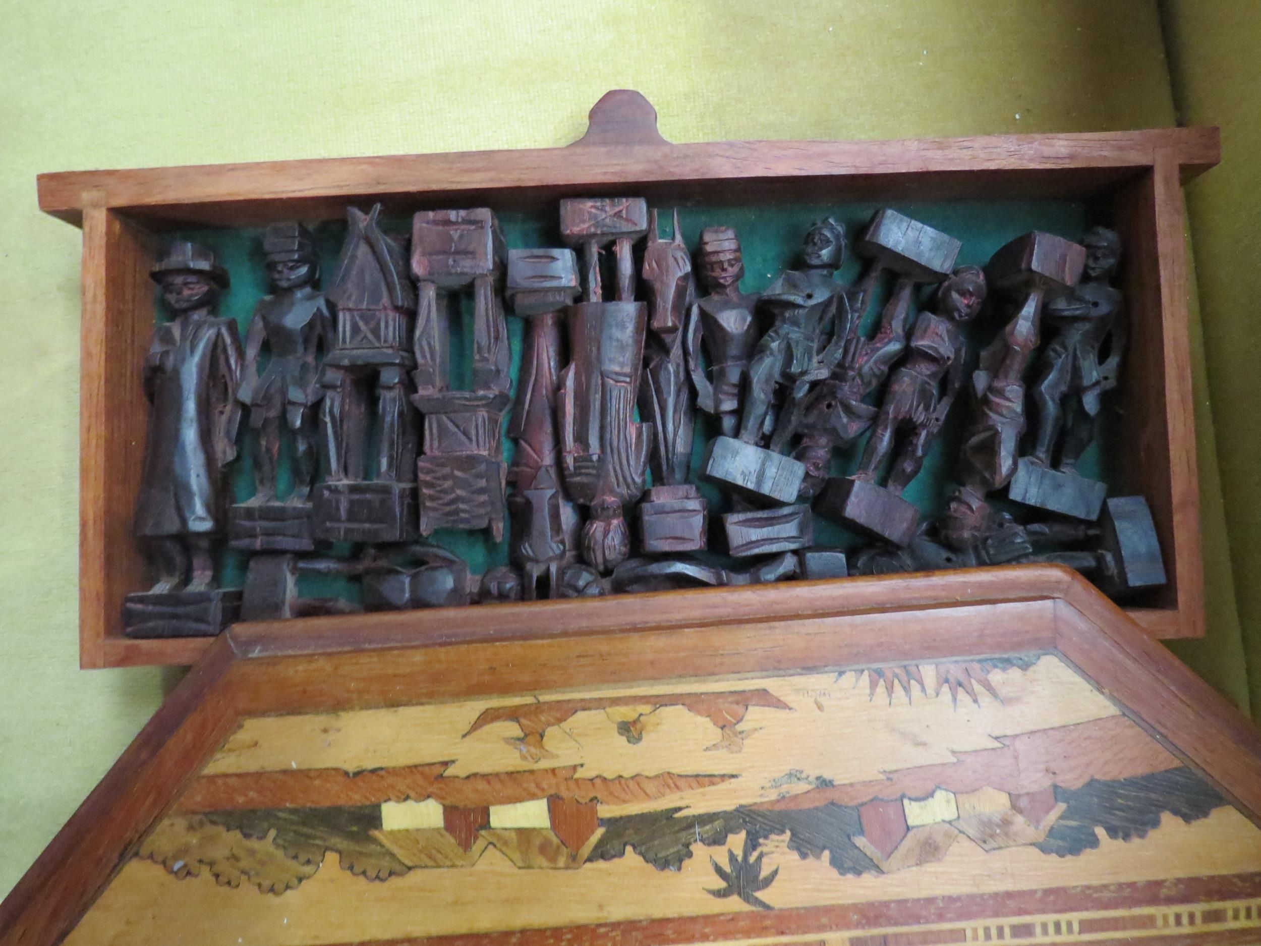 A carved Madagascan chess set with figural pieces - Image 2 of 3