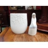 A Royal Handarbeit Bavarian white porcelain vase with leaf design together with a Spanish