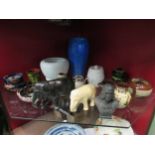 A selection of ceramics including tobacco jars, Baron (Barnstaple) vase, celadon style crackle glaze