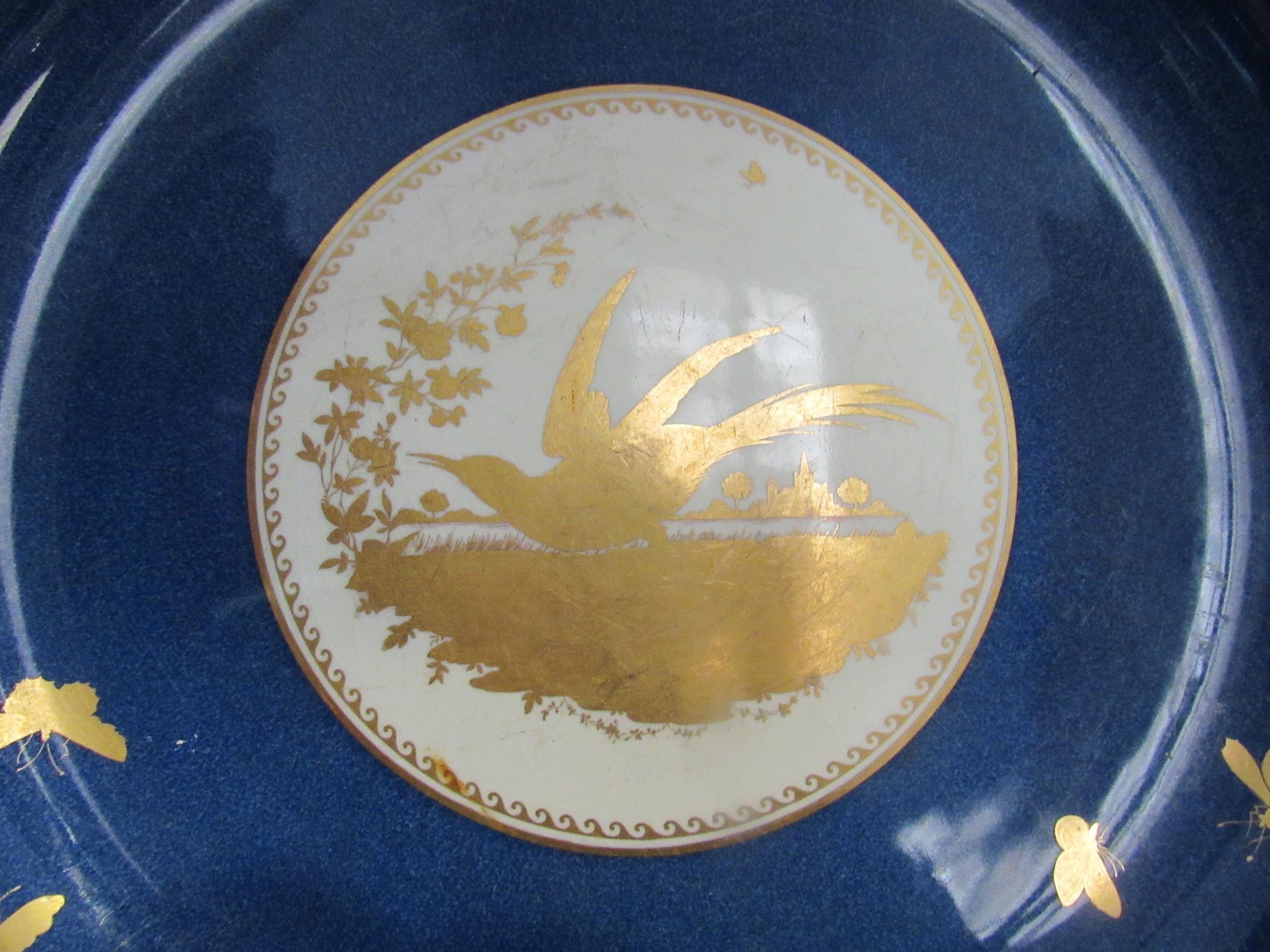 A Copeland late Spode blue glazed fruit bowl with gilt embellishment of birds and butterflies, - Image 2 of 4