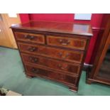 A late 18th Century revival figured walnut chest with burr and herringbone crossbanding the two