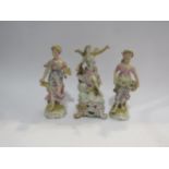 Three 18th Century style figures including maiden bearing wheat, two a/f, 21 cm high approximately