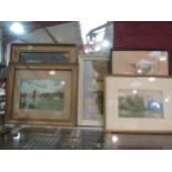 Six assorted pictures, watercolours of river and beach scenes