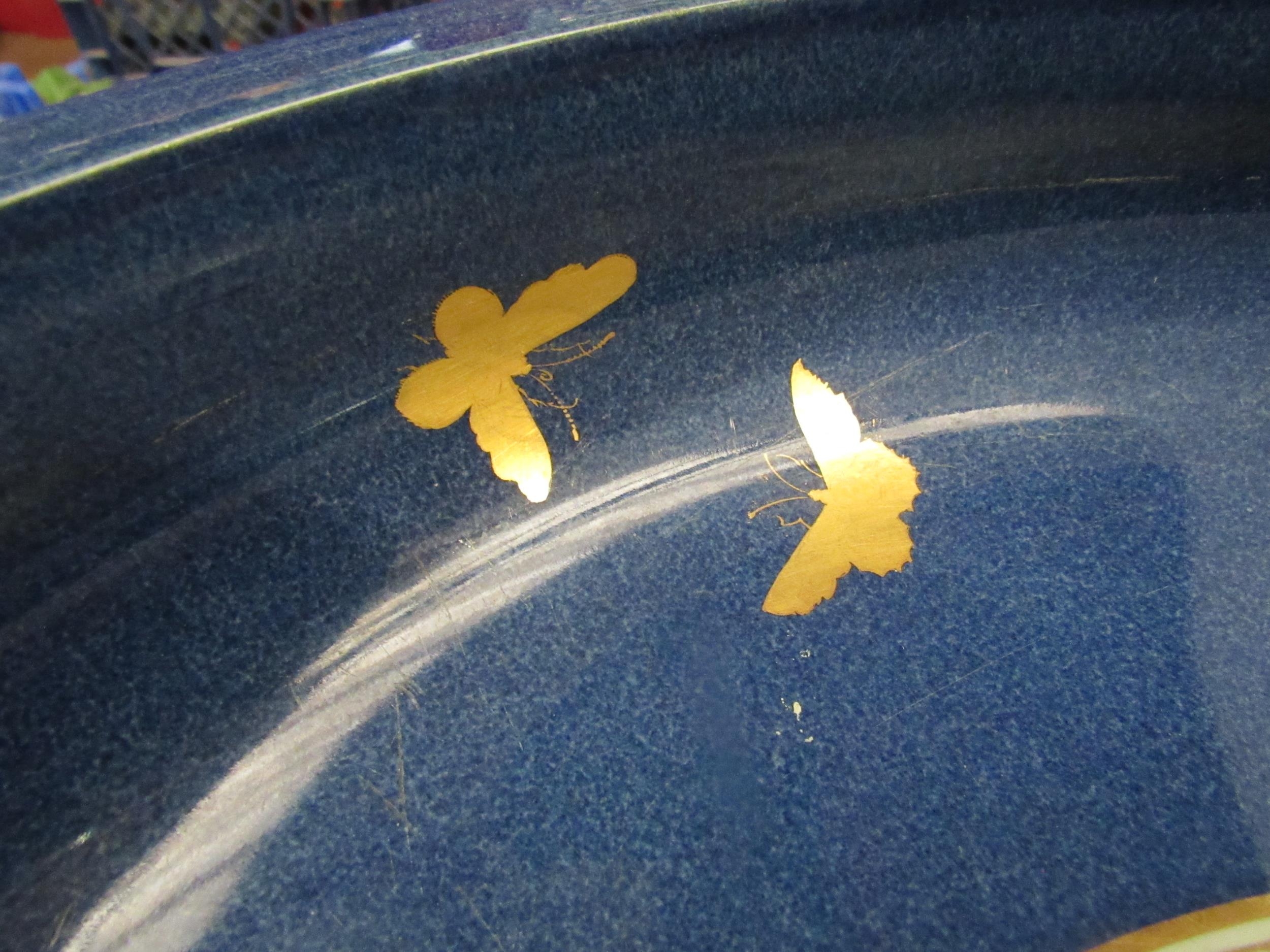 A Copeland late Spode blue glazed fruit bowl with gilt embellishment of birds and butterflies, - Image 3 of 4