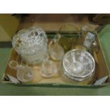 A box of assorted glass wares including various bowls, some with plated rims, jugs etc
