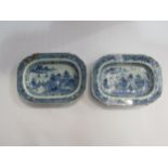 Two Chinese export ware blue and white rectangular plates (2) one a/f, 14cm x 19cm