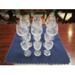 Six Edinburgh crystal Argyle pattern brandy balloons together with six liquer glasses (12)