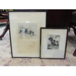 An etching after Marion Harvey of a terrier, together with another of a country scene, signature