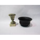 A basalt urn form bowl 17cm diameter and an alabaster urn on stand 14cm total height