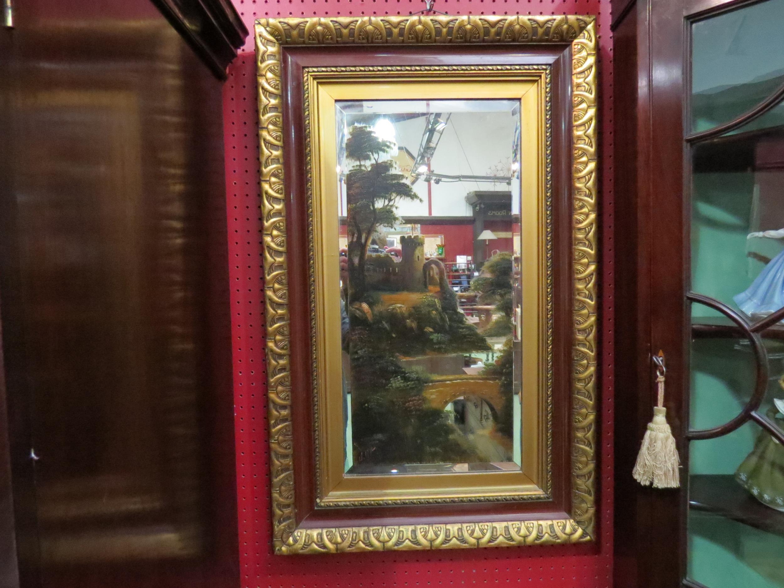 A pair of Victorian ornate gilt and lacquered frame bevel edge wall hanging mirrors with hand - Image 2 of 3