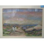 B.P. TURNER: A pastel of sheep "On Froggatt Edge" a gritstone escarpment in the dark peak area of