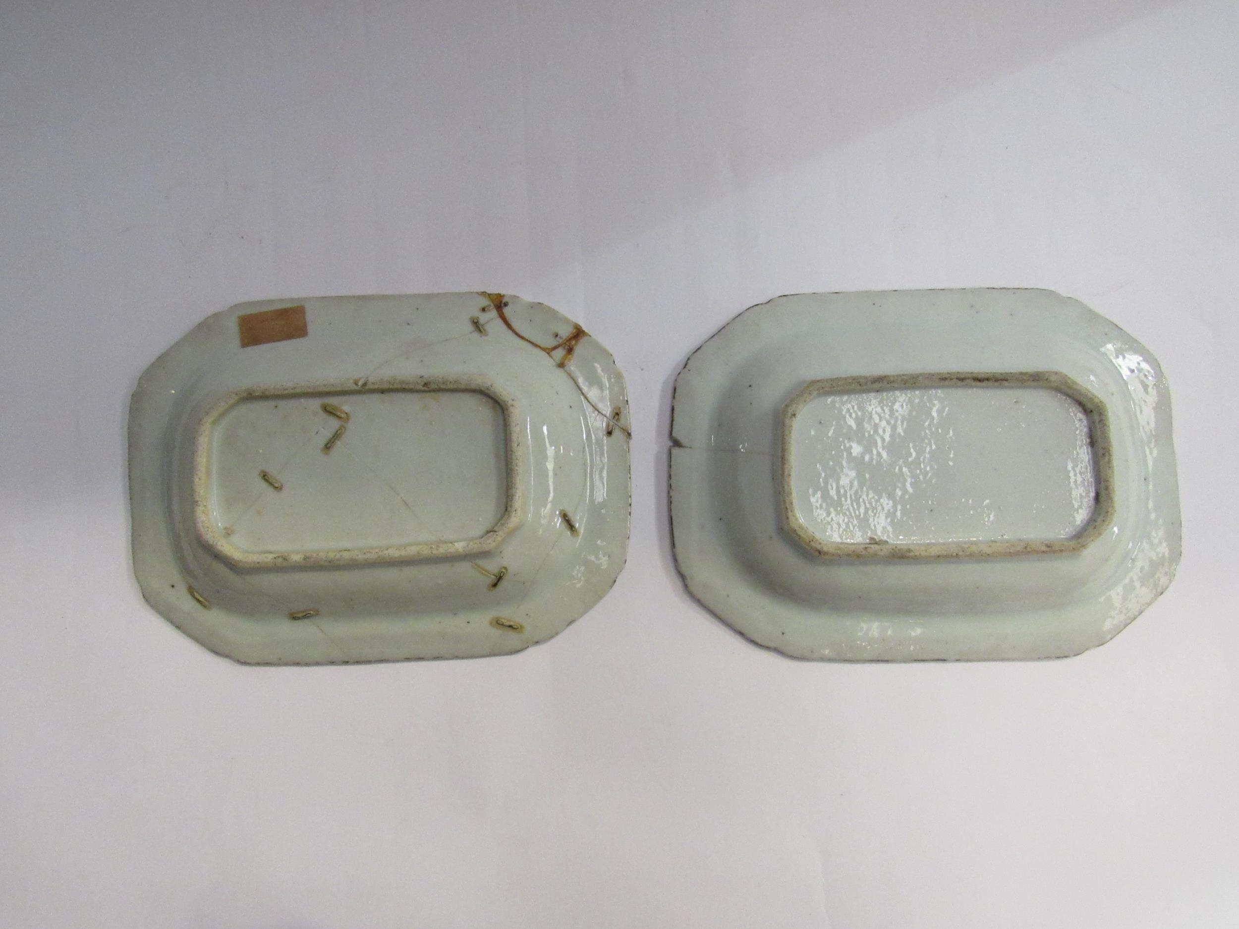 Two Chinese export ware blue and white rectangular plates (2) one a/f, 14cm x 19cm - Image 3 of 3