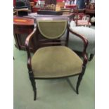 A Circa 1800 mahogany open armchair the scroll arms on ring turned tapering outswept legs