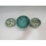 Three Oriental hand painted dishes