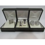 Three pairs of cuff links including silver stamped examples